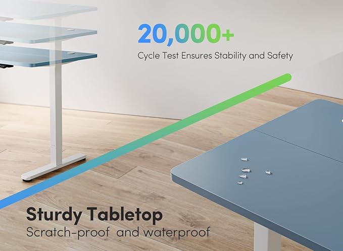 FEZIBO Electric Standing Desk, 55 x 24 Inches Height Adjustable Stand up Desk, Sit Stand Home Office Desk, Computer Desk, Blue - LeafyLoom
