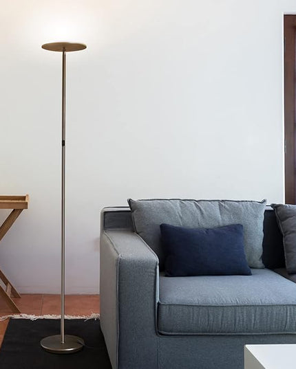 Brightech Sky LED Floor lamp, Torchiere Super Bright Floor Lamp for Living Rooms & Offices - Dimmable, Tall Standing Lamp for Bedroom Reading - Brushed Nickel - LeafyLoom