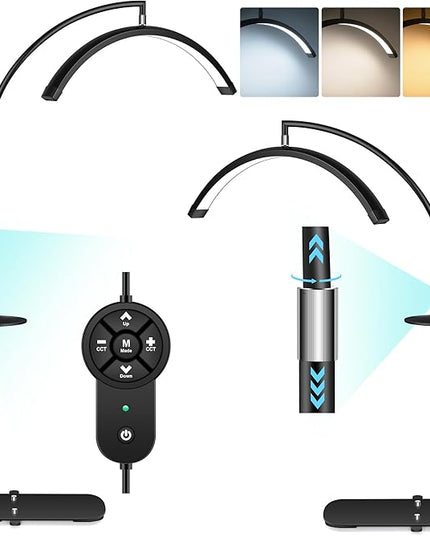 Flyhare Lash Light Led Floor Lamp for Eyelash Extensions - Half Moon Lash Tech Light with Storage Tray - Adjustable Brightness & Height - Ideal for Tattoo Artists Nail Lash Tech - LeafyLoom