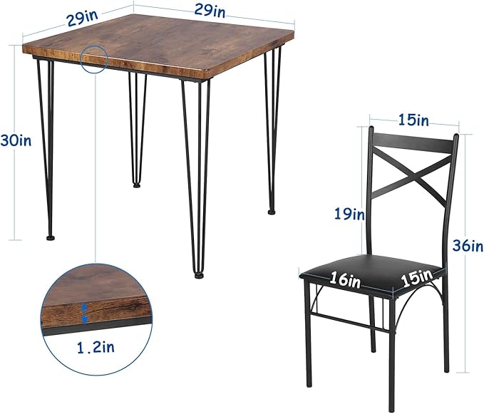 VECELO Kitchen Dining Room Table 2 Chairs for Small Space, Apartment,Metal Steel Frame, 3-Piece Set, Brown - LeafyLoom