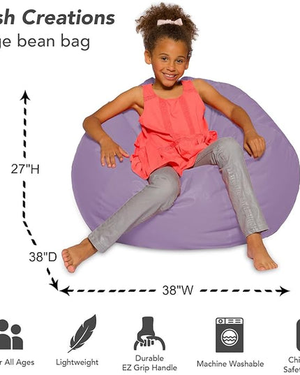 Posh Creations Bean Bag Chair for Kids, Teens, and Adults Includes Removable and Machine Washable Cover, Heather Lavender, 38in - Large - LeafyLoom