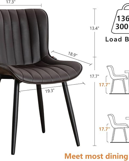 YOUNIKE Dining Chairs Set of 2 Leather Kitchen Chair with Metal Legs Armless Accent Chair Upholstered Dining Room Chairs with Back Mid Century Modern Vanity Chair Side Chairs, Espresso Brown - LeafyLoom