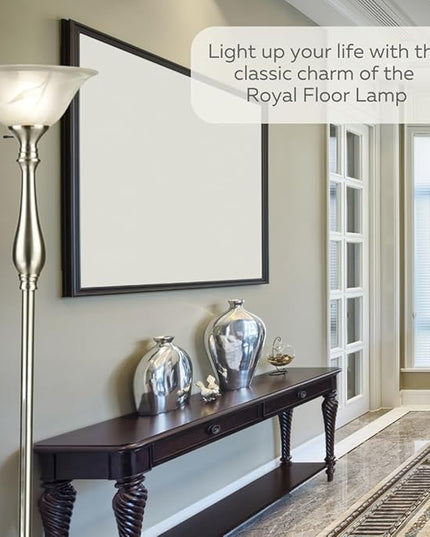 LIGHTACCENTS Floor Lamp, Standing Lamp 72-inch Tall Lamp Brushed Nickel White Alabaster Glass Shade - Torchiere, Pole Lamp, Corner Lamp, Floor Lamps for Living Room, Standing Lamps for Bedroom - LeafyLoom