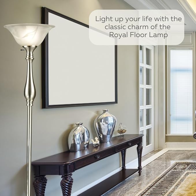 LIGHTACCENTS Floor Lamp, Standing Lamp 72-inch Tall Lamp Brushed Nickel White Alabaster Glass Shade - Torchiere, Pole Lamp, Corner Lamp, Floor Lamps for Living Room, Standing Lamps for Bedroom - LeafyLoom