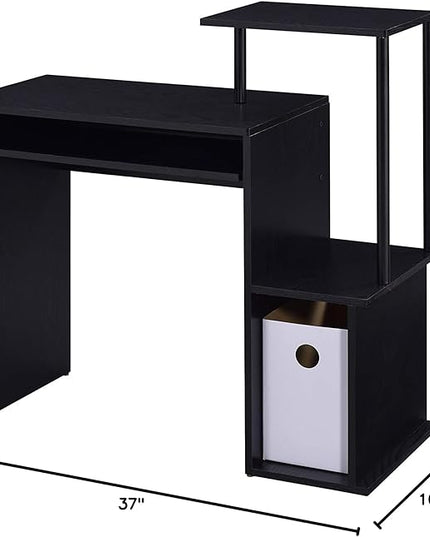 Acme Lyphre Wooden Rectangle Top Computer Desk with Keyboard Tray in Black - LeafyLoom