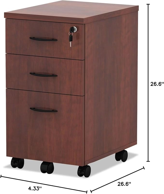 Alera ALEVA572816MC 15.88 in. x 20.5 in. x 28.38 in. Valencia Series 3-Drawer Mobile File Pedestal - Cherry - LeafyLoom