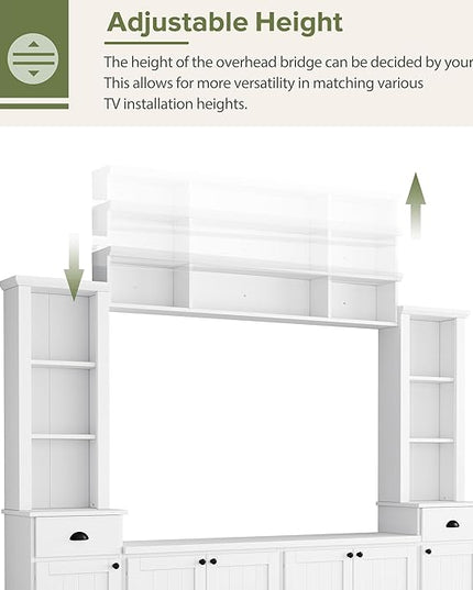 Merax Minimalist Entertainment Wall Unit Set with Bridge Ample Storage Space and Adjustable Shelves, TV Stand for Televisions Up to 75'', Modernist Large Media Console for Living Room, White - LeafyLoom