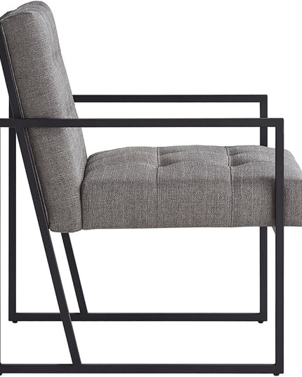 24KF Mid-Century Granite Linen Button Tufted Accent Chair with Metal Stand, Decorative Furniture Chairs for Living Room Bedroom - Granite - LeafyLoom