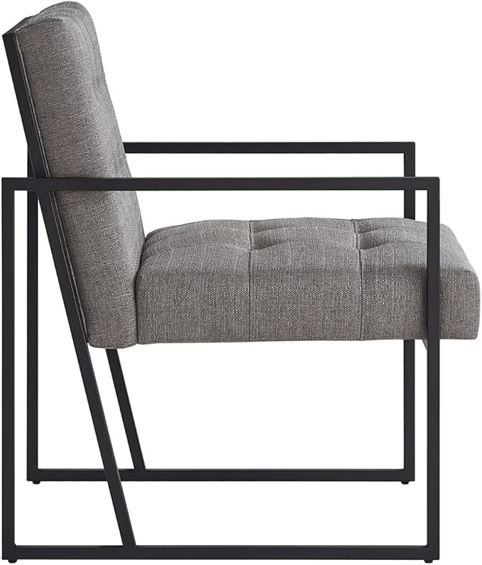 24KF Mid-Century Granite Linen Button Tufted Accent Chair with Metal Stand, Decorative Furniture Chairs for Living Room Bedroom - Granite - LeafyLoom