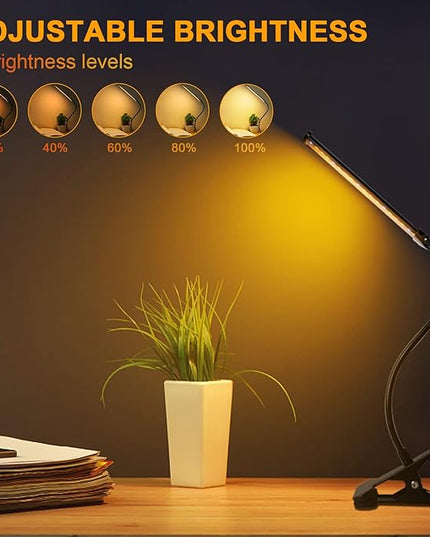 Desk Lamp for Office Home, 5W USB Amber LED Clip on Light, Flexible Gooseneck Clamp Light, 5 Brightness Levels, 4/8/12/18H Auto Timer, Eye-Caring Desk Light for Bedside Office,1600K Color (Metal) - LeafyLoom