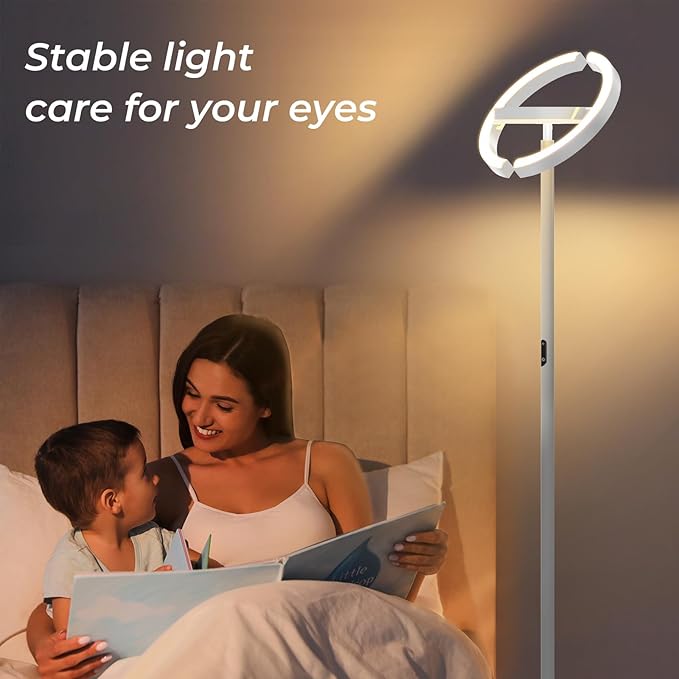 FIMEI Floor Lamp for Living Room, Saturn Ring Original Design, LED Bright Rotatable Modern Floor Lamp, Stepless Dimming and 3 Color Temperatures, Touch/Remote Control, for Bedroom Office, White - LeafyLoom