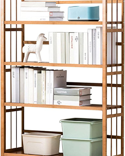 IOTXY Adjustable Bamboo Open Bookshelf - Medium 4-Tier Free Standing Storage Rack, Multifunctional Display Stand for Bookcase, Home and Office, Light Brown - LeafyLoom