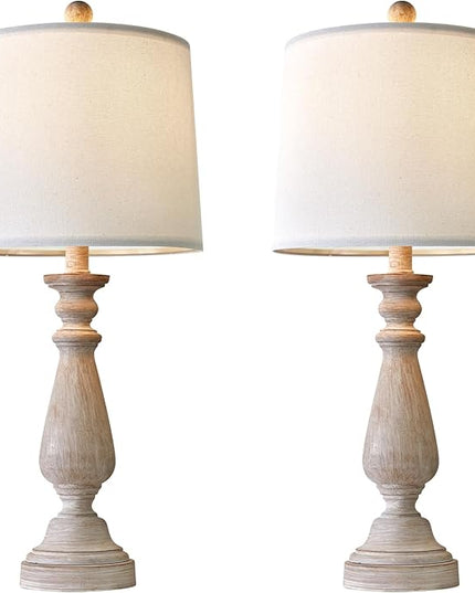 PORTRES 24.5" Mid Century Table Lamp Set of 2 for Living Room Farmhouse Linen Bedside Lamps for Bedroom Kids Room Dorm Office Rustic Lamps for End Table Nigntstand Resin - LeafyLoom