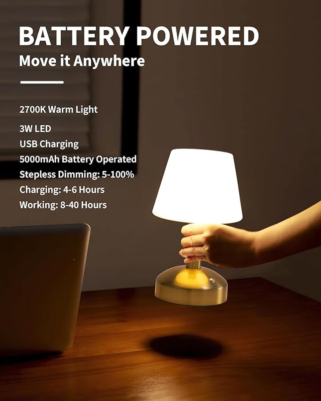 KDG Modern Cordless Small Table Lamps, Portable LED Dimmable Desk Lamp, 5000mAh Rechargeable Battery Operated Lighting for Restaurant, Bedroom, Bedside, Bar, Outdoor, Camping, Night Light(Gold) - LeafyLoom