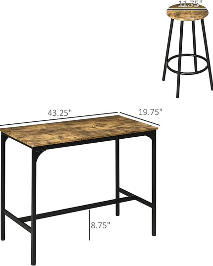 HOMCOM 5-Piece Counter Height Bar Table Set, Rustic 43.25" Dining Table with 4 Bar Stools, Kitchen Table with Wooden Top for Pub, Dining Room, Rustic Brown - LeafyLoom