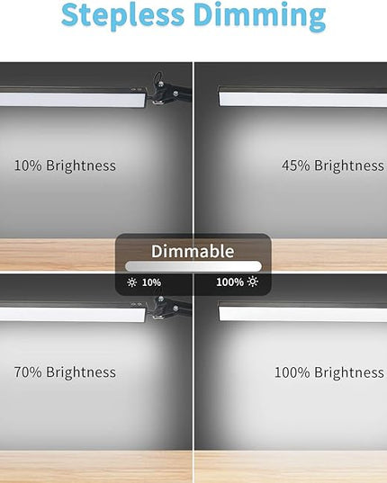 LED Architect Desk Lamp, Metal Swing Arm Dimmable Task Lamp, Eye Care Table Lamp with Clamp (3 Color Modes, 10-Level Dimmer, Memory Function) Highly Adjustable Office, Craft, Workbench Light - LeafyLoom