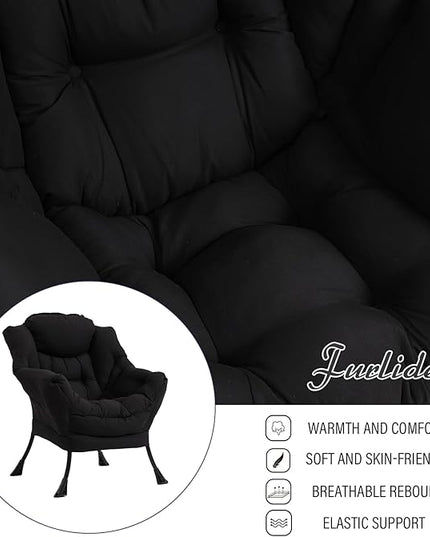 Lazy Chair with Ottoman, Modern Chair with Folding Footrest, Lounge Accent Chair, Comfortable Reading Chair (Peach Black) - LeafyLoom
