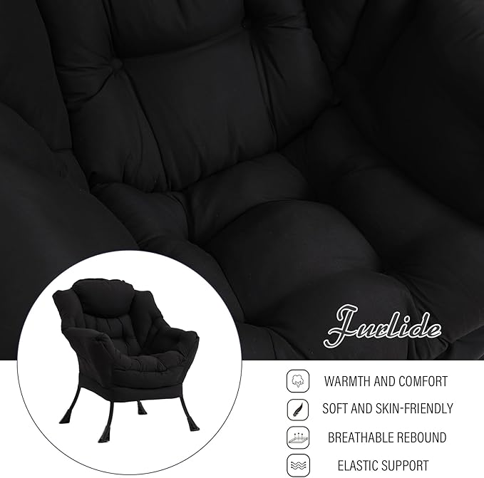 Lazy Chair with Ottoman, Modern Chair with Folding Footrest, Lounge Accent Chair, Comfortable Reading Chair (Peach Black) - LeafyLoom