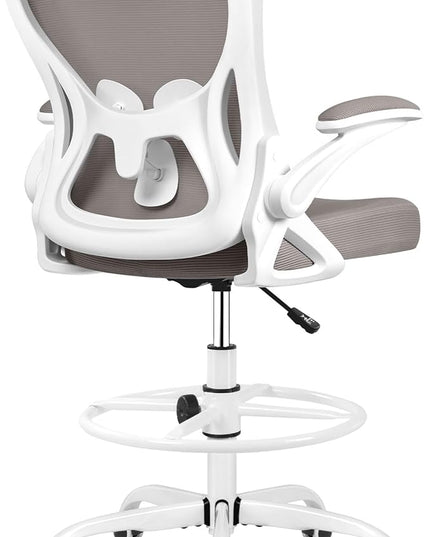 Drafting Chair, Tall Office Chair Ergonomic Standing Desk chair, Lumbar Support Computer Chair Swivel Task Rolling Chair with Adjustable Flip-up Armrests & Foot Ring (Gray) - LeafyLoom