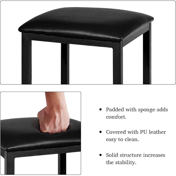 ARLIME 3-Piece Dining Table Set, 2 Chairs and 1 Table with Faux Marble Tabletop, Indoor Modern Dining Table Furniture Set with Metal Frame, for Kitchen, Dining Room, Bar (Black) - LeafyLoom