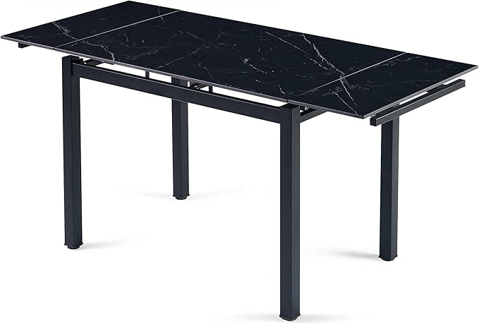NicBex 43.31Inch Rectangular Expandable Dining Table,Minimalist Kitchen Table with Black Ceramic Tabletop for 4 to 6,Dining Room Table for Kitchen,Small Space and Living Room,Space-Saving,Black - LeafyLoom