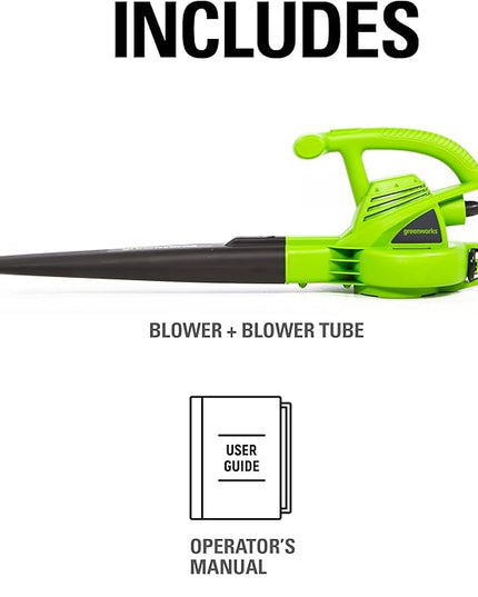 Greenworks 7 Amp 160 MPH/150 CFM Single Speed Electric Blower, 24012, green - LeafyLoom