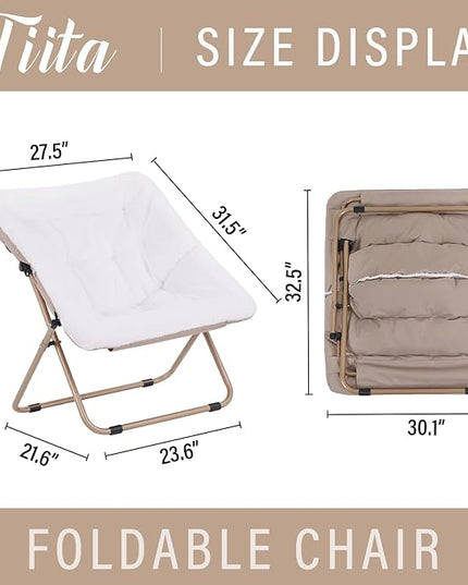 Tiita Comfy Saucer Chair, Soft Faux Fur Oversized Folding Accent Chair, Lounge Lazy Chair for Kids Teens Adults, Metal Frame Moon Chair for Bedroom, Living Room, Dorm Rooms - LeafyLoom