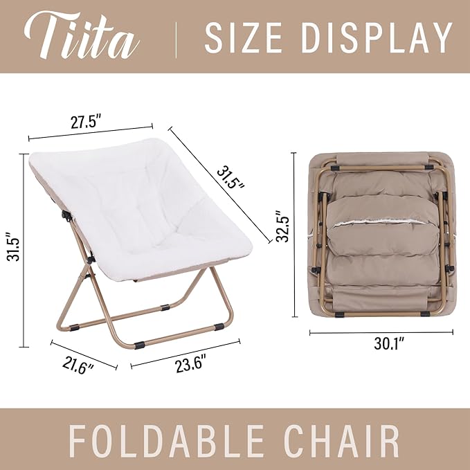 Tiita Comfy Saucer Chair, Soft Faux Fur Oversized Folding Accent Chair, Lounge Lazy Chair for Kids Teens Adults, Metal Frame Moon Chair for Bedroom, Living Room, Dorm Rooms - LeafyLoom