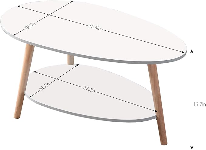 Maupvit Coffee Table-Oval Wood Table with Open Shelving for Storage and Display 2 Tier Sofa Table, Small Modern Furniture Living Room&Home Office-White - LeafyLoom