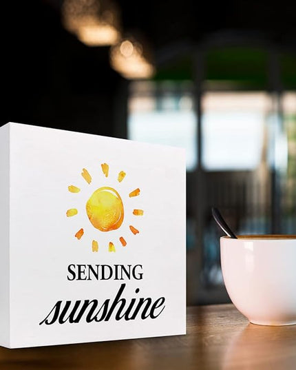 Sending Sunshine Wood Block Sign Desk Decor,Rustic Inspirational Wooden Box Plaque Sign Desk Decor for Home Office Shelf Table Decorations - LeafyLoom