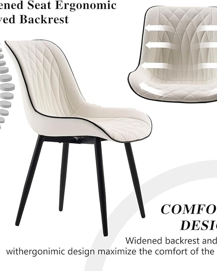 YOUNIKE White Dining Chairs set of 2 with High Backs Mid Century Modern Kitchen & Dining Room Chairs PU Faux Leather Upholstered sillas de comedor Comfortable Large Padded Accent Chair with Metal Legs - LeafyLoom