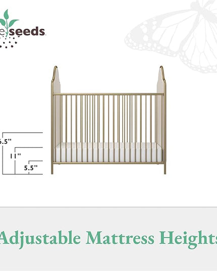 Little Seeds Piper Upholstered Metal Crib, Gold - LeafyLoom