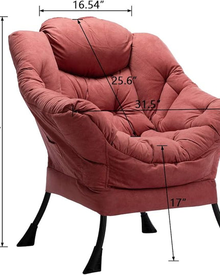 HollyHOME Fabric Large Lazy Chair, Accent Reading Chair, Cozy Lounge Chair with Armrest, Leisure Sofa Chair for Living Room, Bedroom, Dorm, Brick Red - LeafyLoom