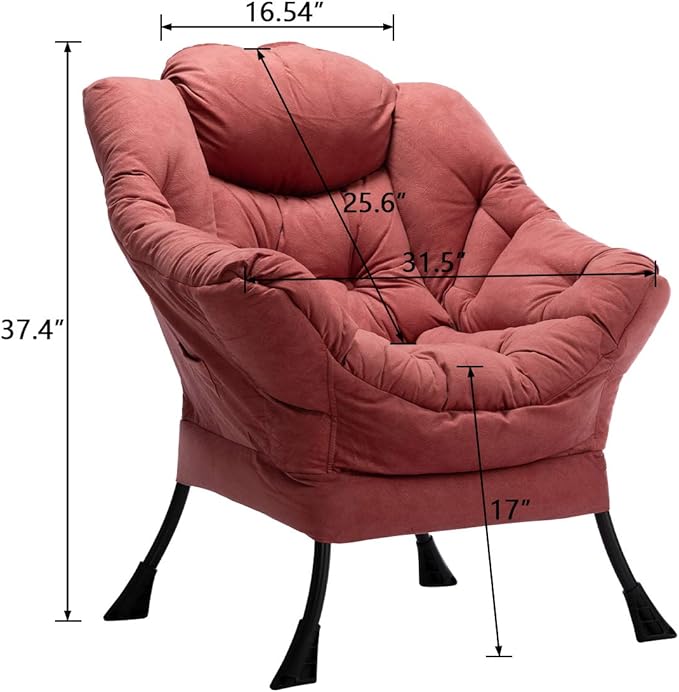 HollyHOME Fabric Large Lazy Chair, Accent Reading Chair, Cozy Lounge Chair with Armrest, Leisure Sofa Chair for Living Room, Bedroom, Dorm, Brick Red - LeafyLoom