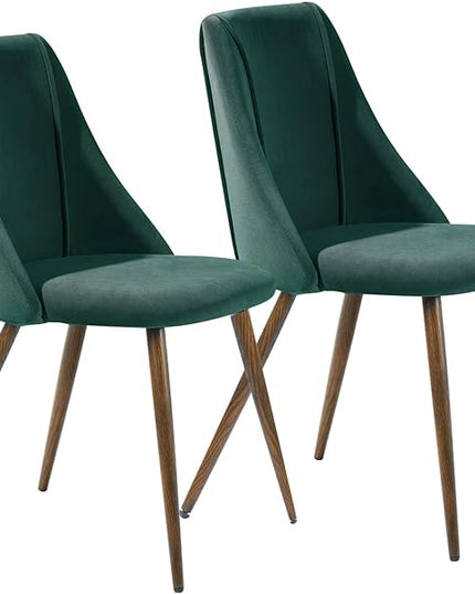 FurnitureR Dining Chairs Set of 2, Mid Century Side Chairs Large & Super Soft Velvet Seat Back Metal Legs for Kitchen, Dining Room, Bedroom, Living Room, Green - LeafyLoom