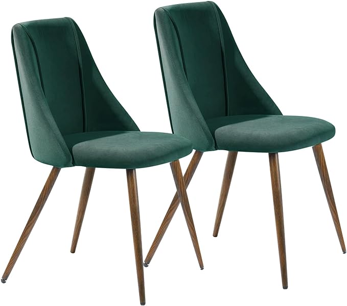 FurnitureR Dining Chairs Set of 2, Mid Century Side Chairs Large & Super Soft Velvet Seat Back Metal Legs for Kitchen, Dining Room, Bedroom, Living Room, Green - LeafyLoom