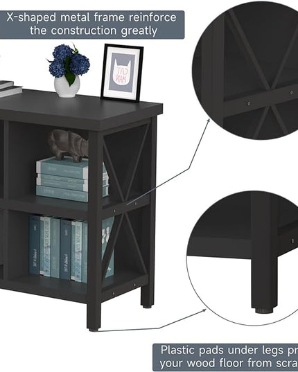 6 Cube Storage Organizer with Shelf, 3 Tier Metal and Wood Open Book Shelf, Long Wide Office Cubby Bookcase with Storage, Industrial Horizontal Bookshelf (Black, 47 Inch) - LeafyLoom