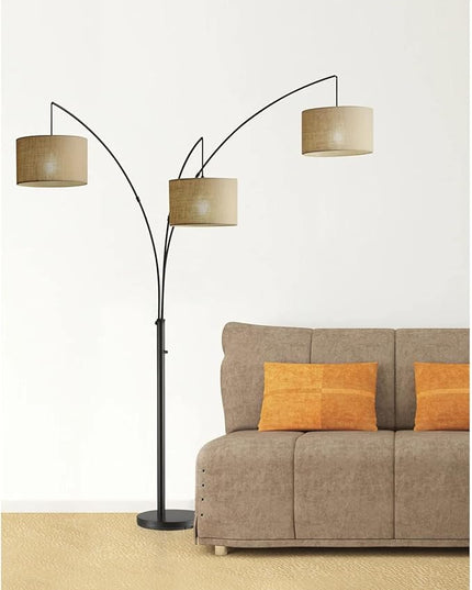 Adesso 4238-26 Trinity Arc Floor Lamp Antique Bronze FinisH, Beige Burlap . Home Decor Lamps and Light Fixtures, 82",3 Arm - LeafyLoom
