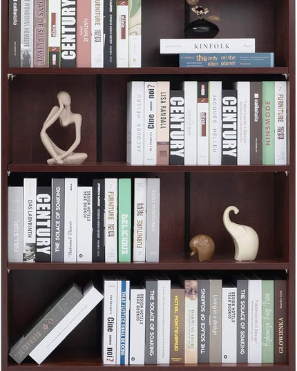Farini Cherry Bookshelf for Bedroom 4 Shelf Office Bookcase 48 Inches Tall Modern Wood Bookshelf for Living Room 4 Tier Wide Manga Bookshelf Library Bookcase - LeafyLoom