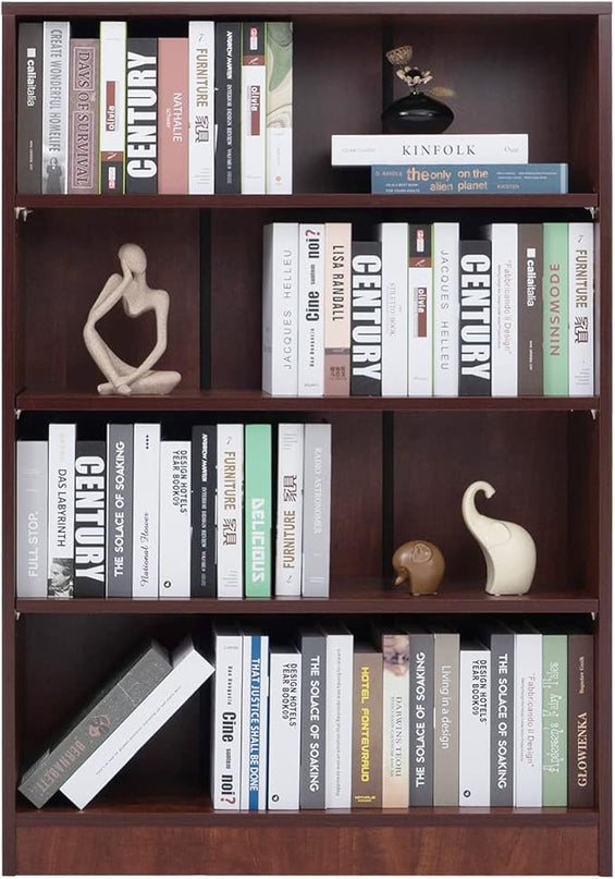 Farini Cherry Bookshelf for Bedroom 4 Shelf Office Bookcase 48 Inches Tall Modern Wood Bookshelf for Living Room 4 Tier Wide Manga Bookshelf Library Bookcase - LeafyLoom