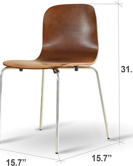 Livinia No.10 Mid-Century Modern Wooden Dining Chairs Set of 2, Contemporary Bentwood Kitchen Interior Armless Chairs with Steel Legs (Walnut) - LeafyLoom