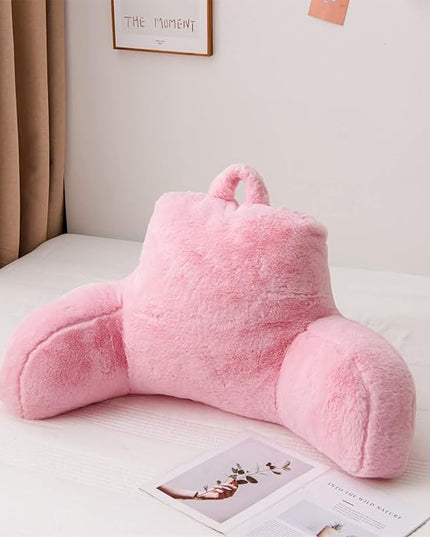 Aimuan Reading Pillow Bed Rest Pillow with Arms Rabbit Fur Cushion for Adults Teens Incline Rest Sitting up & Sleeping Snoring Pillow with Pregnancy Lumbar Back Support (Standard, Pink) - LeafyLoom