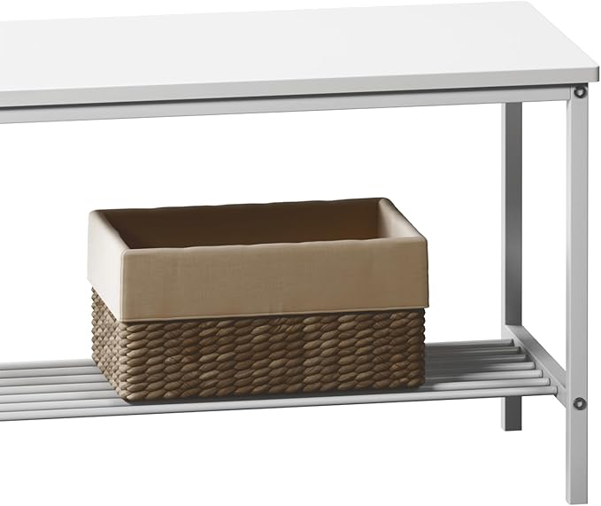 soges 4 Person Dining Table Set,43.3 inch Kitchen Table Set for 4,2 Chairs with Backrest,2-Person Bench with Storage, White Rack,Nesting Furniture Set for Dining Room and Restaurant, White - LeafyLoom