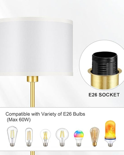 BoostArea Floor Lamp Standing Lamp Gold, 59" Tall Lamps for Living Room, Simple Pole Lamp with White Shade, On/Off Foot Pedal, Bright Dimming Lamp for Kids Room Bedroom Office Decor(9W Bulb Included) - LeafyLoom