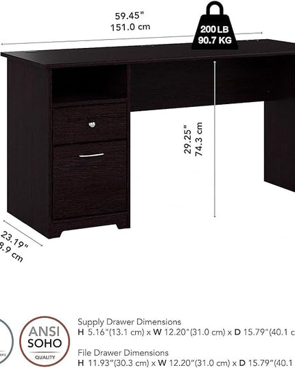 Bush Furniture Cabot 60W Computer Desk with Drawers, Espresso Oak (WC31860-03) - LeafyLoom