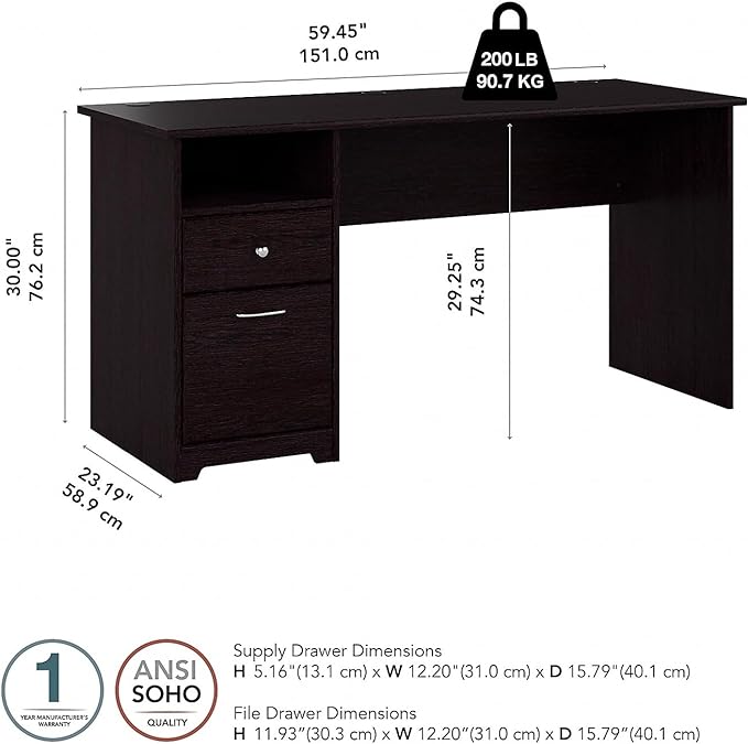 Bush Furniture Cabot 60W Computer Desk with Drawers, Espresso Oak (WC31860-03) - LeafyLoom