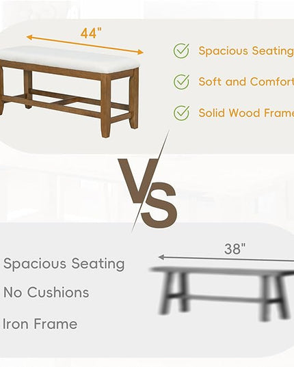 76Inch Dining Table Set for 6, Extendable Dining Table with 18inch Removable Leaf and Upholstered Dining Chair and Bench for Dining Room, Dark Brown - LeafyLoom