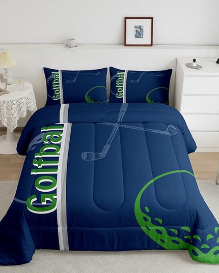 Feelyou Kids Golf Comforter Set King Size Ball Sports Bedding Set for Boys Girls Teens Bedroom Decor Golf Ball Lover Comforter Women Men Ball Games Duvet Set with 2 Pillow Case - LeafyLoom