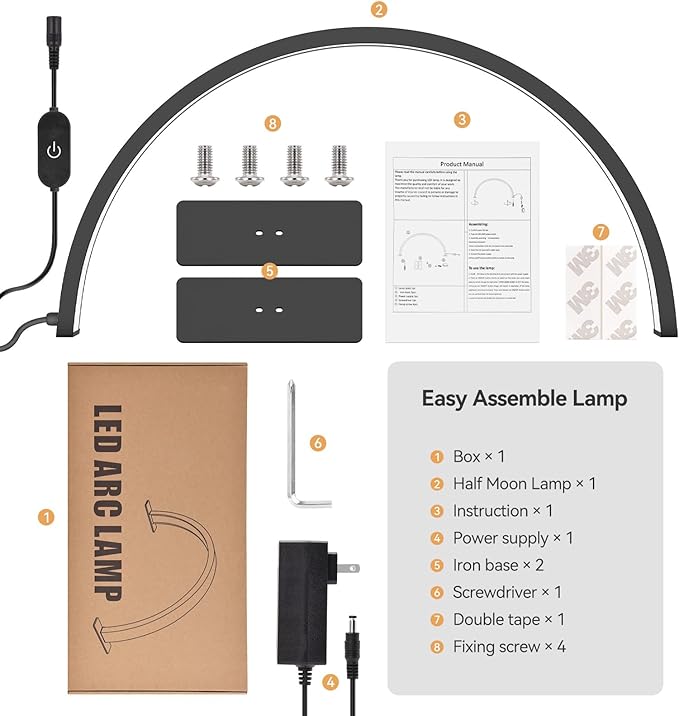 22inch Half Moon Light Nail Lamp for Desk, LED Nail Tech Lamp Lash Light for Professionals, Dimmable Lamp with Touch Controller, Color Temperature 3000K-6000K (Black) - LeafyLoom