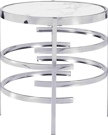 Round Coffee Table Coffee Tables for Living Room Sintered Stone Marble Top Sturdy Metal Frame (Silver, 20.67 inches) - LeafyLoom